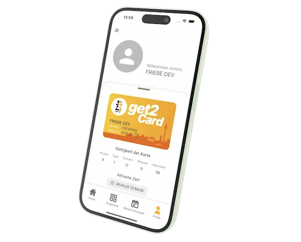 Smartphone mit get2Card App: Profil Seite