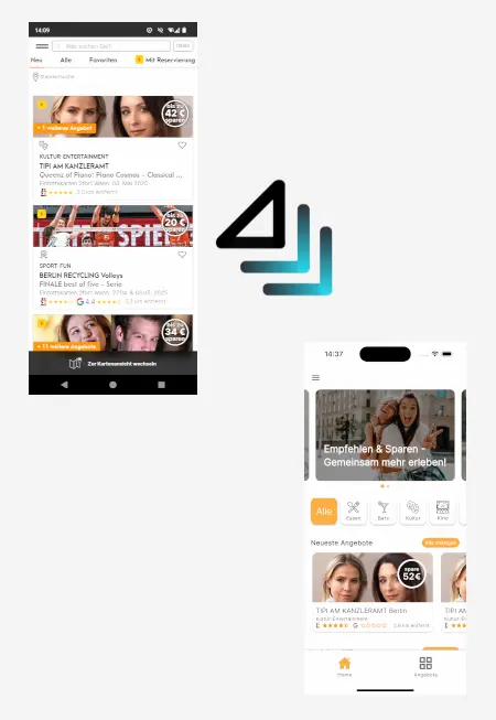 Drei App-Seiten mit vorher nachher Version