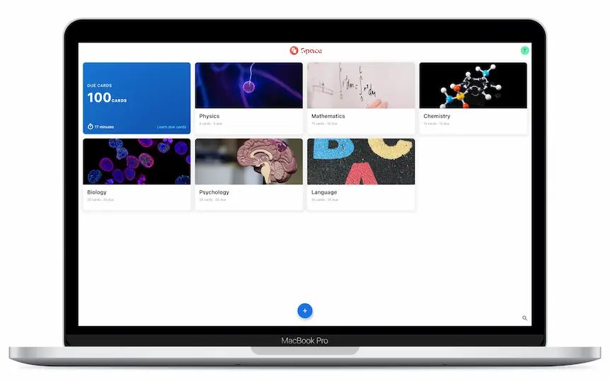 Mac Deskop mit Space App: Karteikarten Übersicht